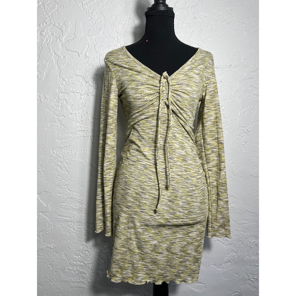 Lisa Says Gah NWT Ruched Tie Front Long Sleeve Mini Dress Green Size S